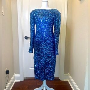 Dress the population Royal blue sequin midi dress thigh slit size Medium